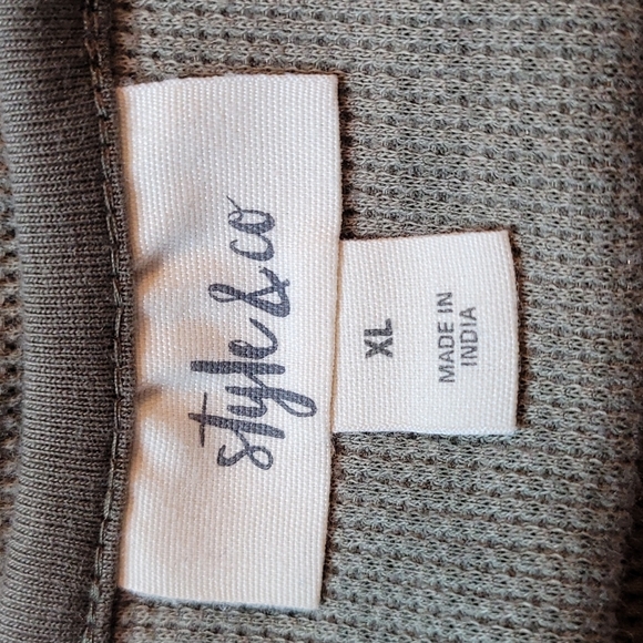 STYLE & CO GREEN WAFFLE KNIT 3/4 SLEEVE CAMO PRINT PULLOVER TOP - Picture 10 of 12